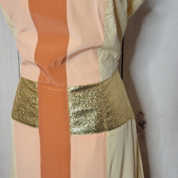 2b Rych Colorblock Halter Dress Gold Pleated Hem Sparkle Sz S - Picture 4 of 12